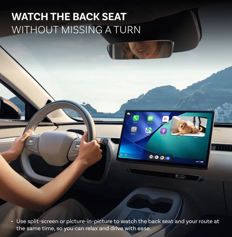 Enjoy Wireless CarPlay & Keep an Eye on the Back Seat—All on One Screen