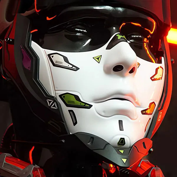 Cyberpunk Kigurumi Half-Face Mask – Futuristic Anime Mecha Mask with DIY Decals