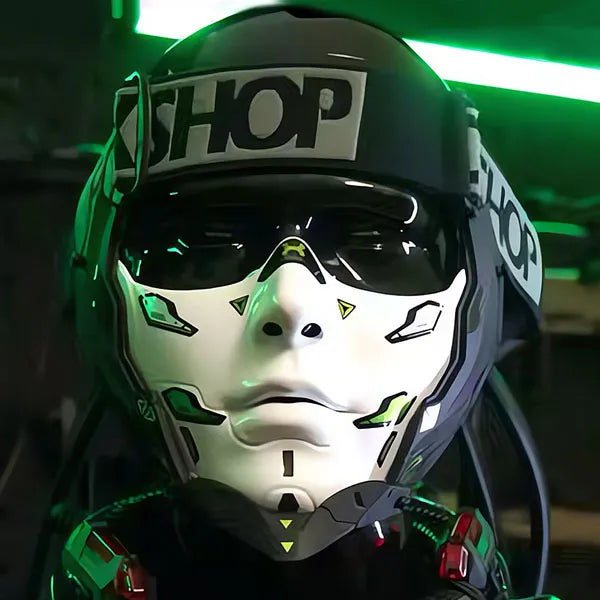 Cyberpunk Kigurumi Half-Face Mask – Futuristic Anime Mecha Mask with DIY Decals