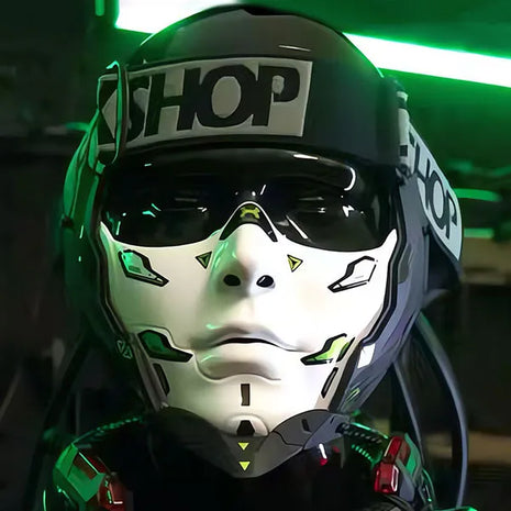 Cyberpunk Kigurumi Half-Face Mask – Futuristic Anime Mecha Mask with DIY Decals