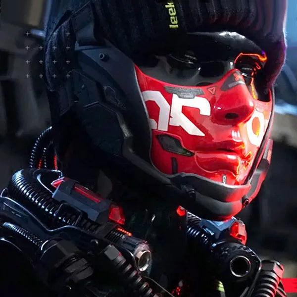 Cyberpunk Kigurumi Half-Face Mask – Futuristic Anime Mecha Mask with DIY Decals