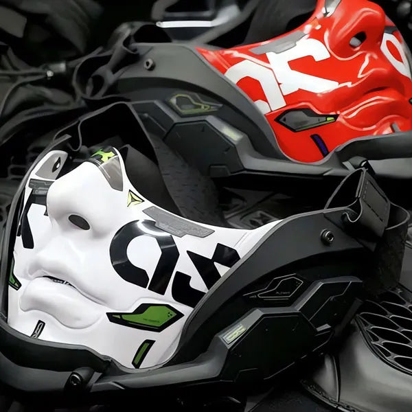 Cyberpunk Kigurumi Half-Face Mask – Futuristic Anime Mecha Mask with DIY Decals