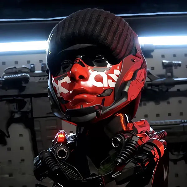 Cyberpunk Kigurumi Half-Face Mask – Futuristic Anime Mecha Mask with DIY Decals