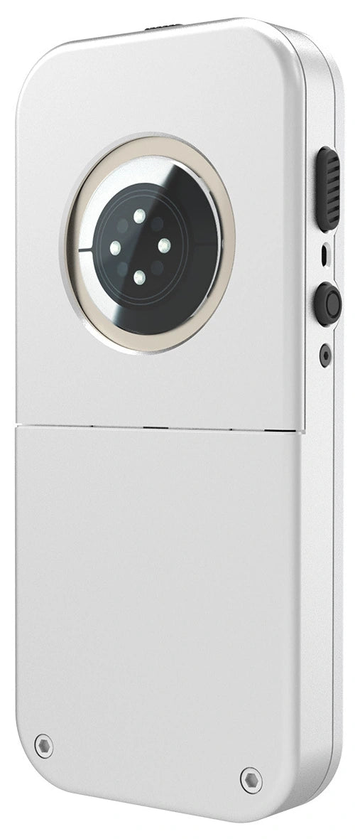 Original silver case rear with circular opening and side button details