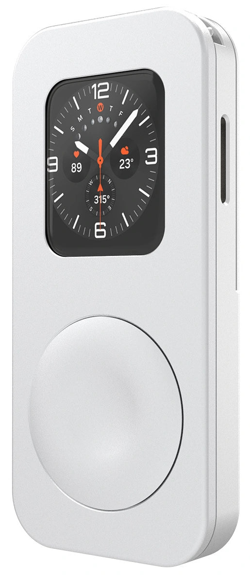 Original silver case front with Apple Watch clock face and plain circular front detail