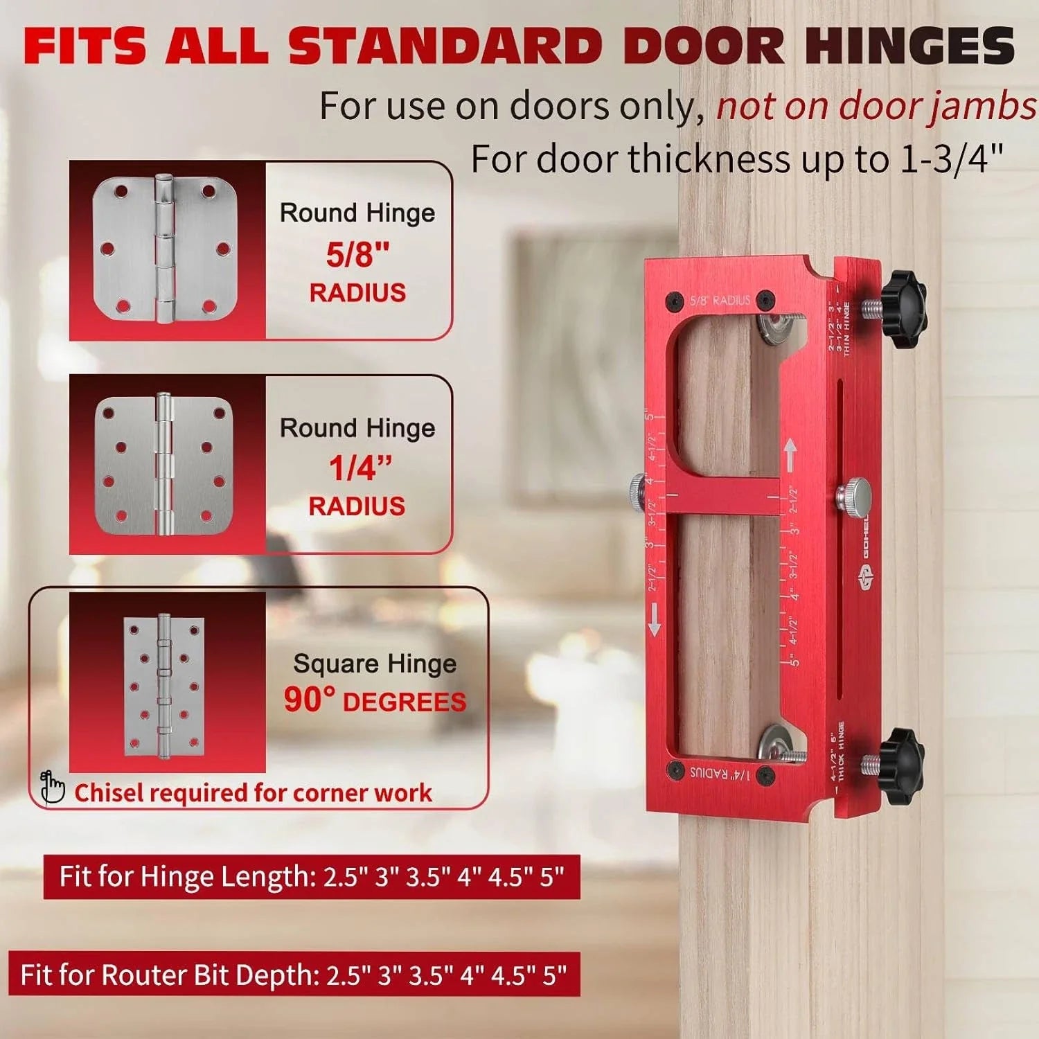 Solid CNC Aluminum Door Hinge Mortiser Jig Kit - Fits 2.5