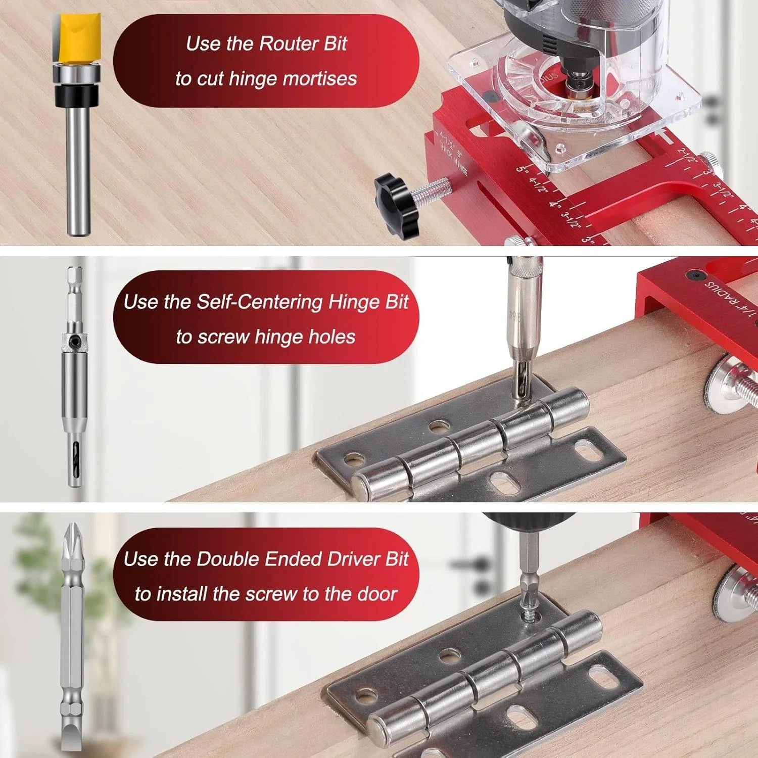 Solid CNC Aluminum Door Hinge Mortiser Jig Kit - Fits 2.5